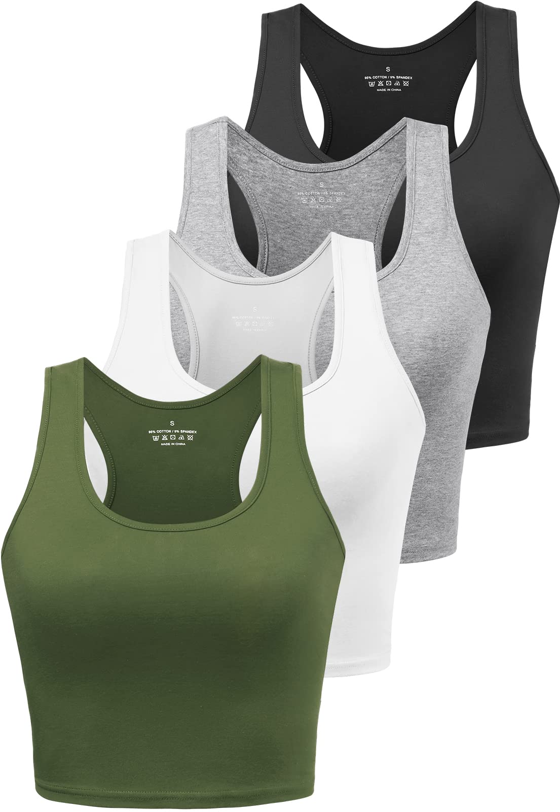 Joviren Cotton Workout Crop Tank Top for Women Racerback Yoga Tank Tops Athletic Sports Shirts Exercise Undershirts 4 Pack