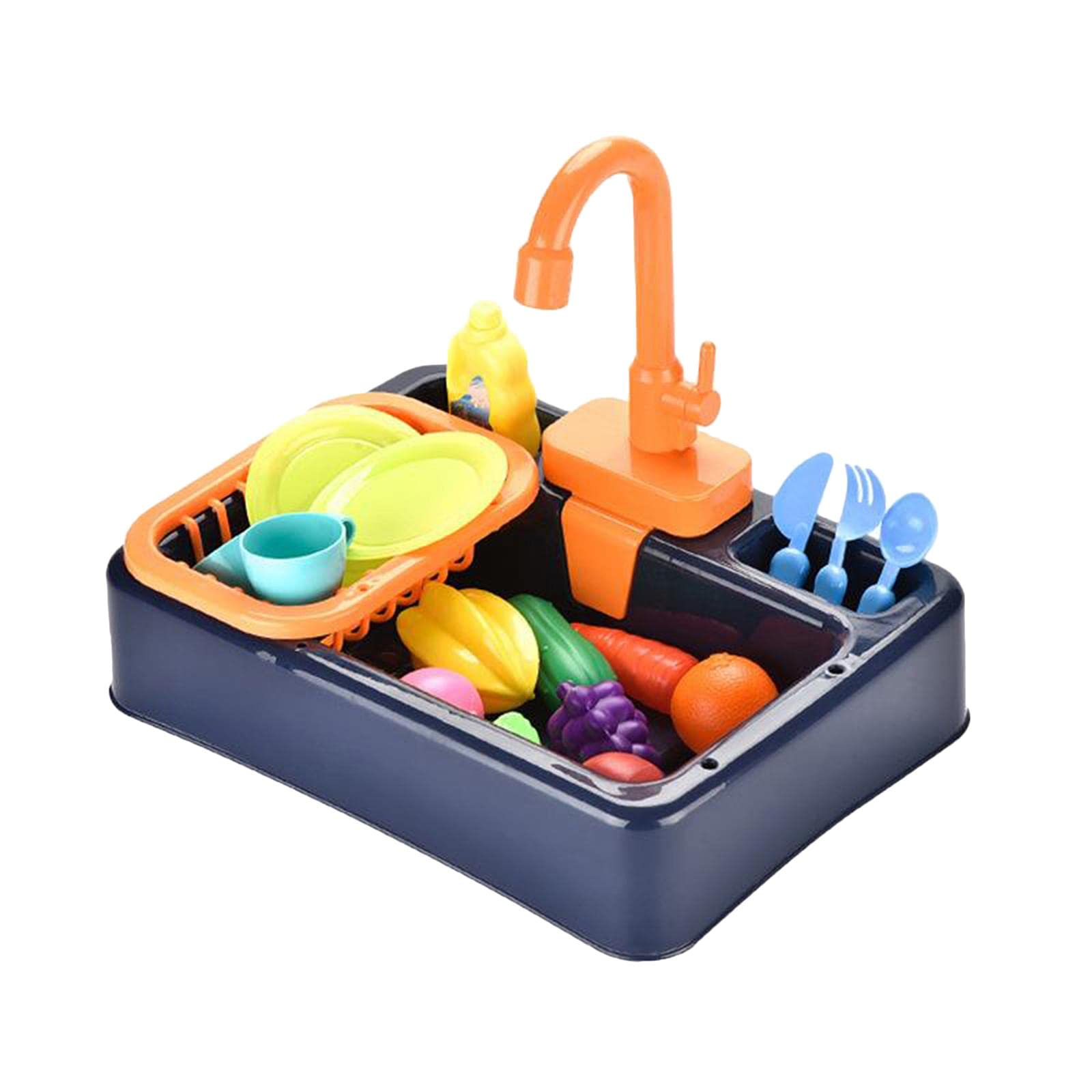 #N/A/a Fregadero de Juguete con Platos Y Agua, Juguetes de Cocina para Juegos de Imitación para Niñas Y Niños, Azul