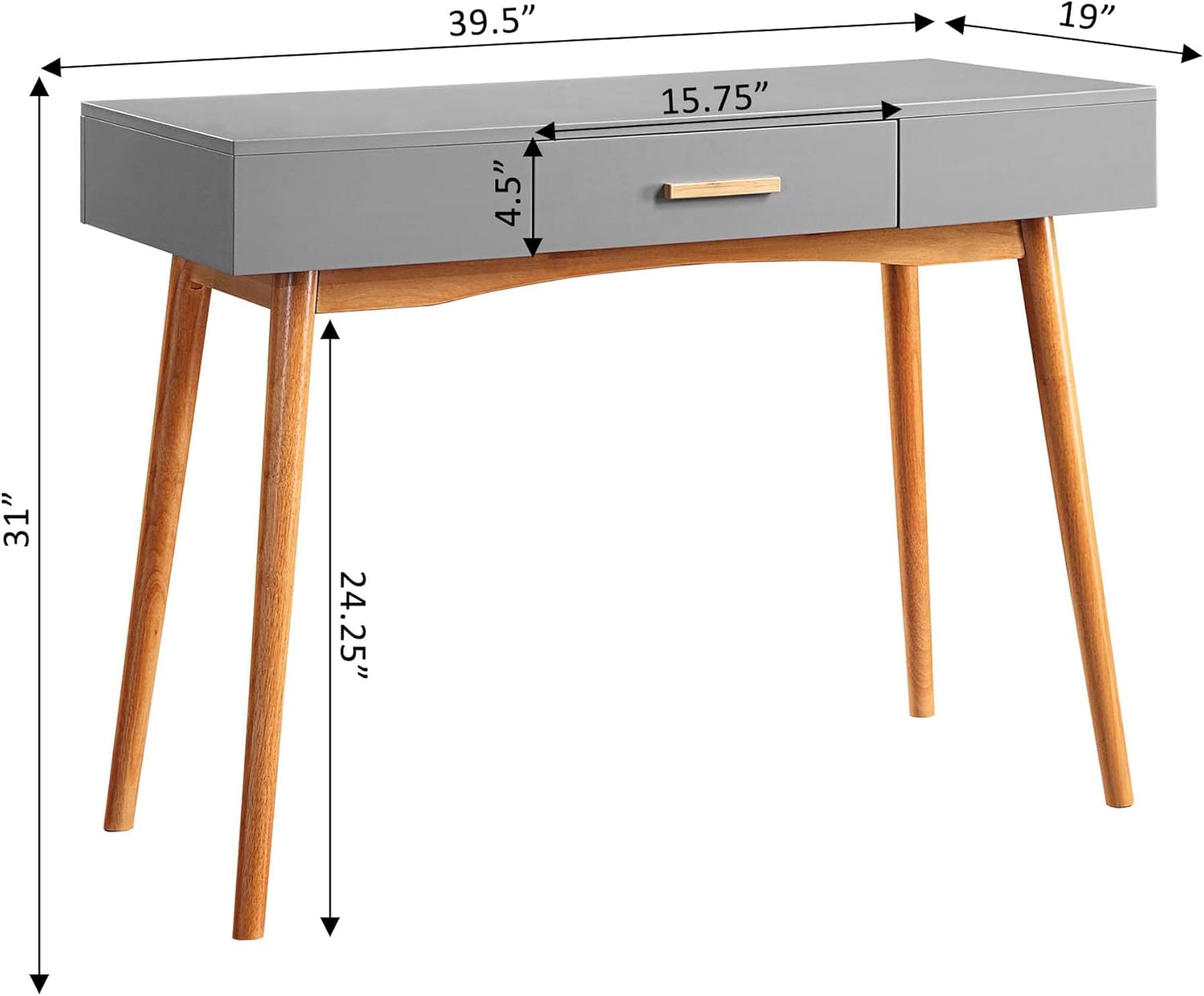 Oslo Mid-Century Gray Writing Desk with Bamboo Handle and Drawer
