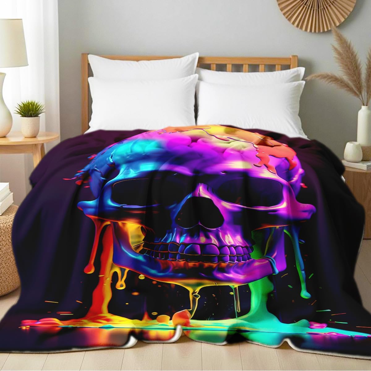 Skull Blanket Throw Skeleton Flannel Blanket Gothic Print Throw Gifts for Kids Girls Boys Adults Women Men Halloween Decor Queen Size Bed Couch (49"x59") - Image 2