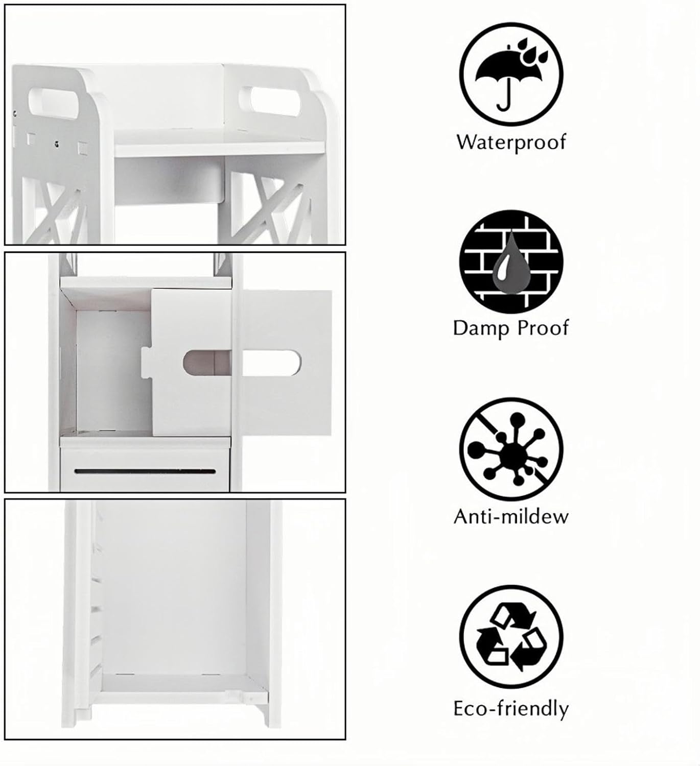 Versatile Bathroom Storage Shelf Drawer - Wood-Plastic Board - Waterproof - Free Standing Toilet Paper Holder - Ideal for Small Spaces, Slim Bathroom Storage Cabinet