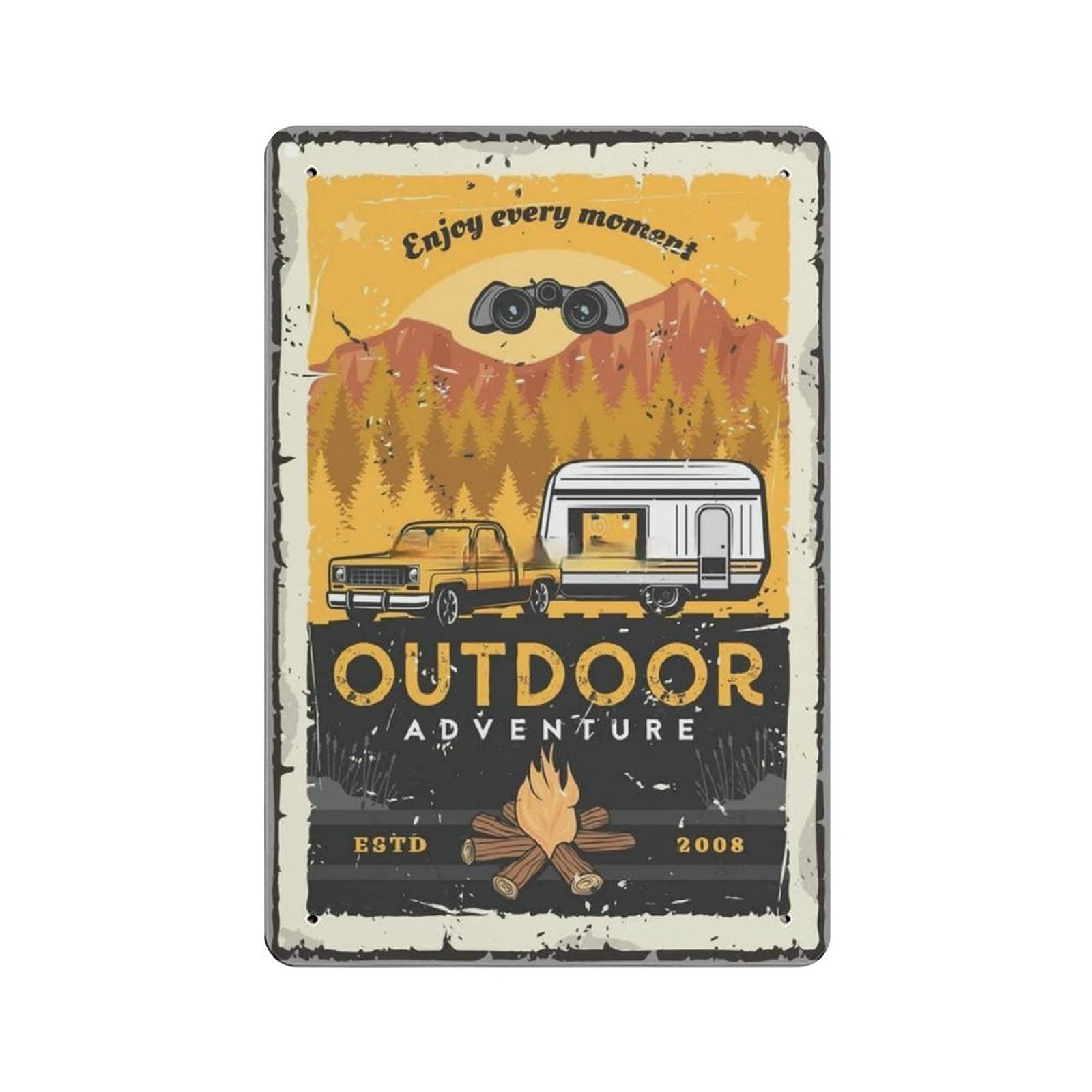 Metal Tin Sign Adventure Travel Camping Vintage Tin Poster Metal Sign Wall Decoration Country Kitchen Home Garage Decor 12"x8"