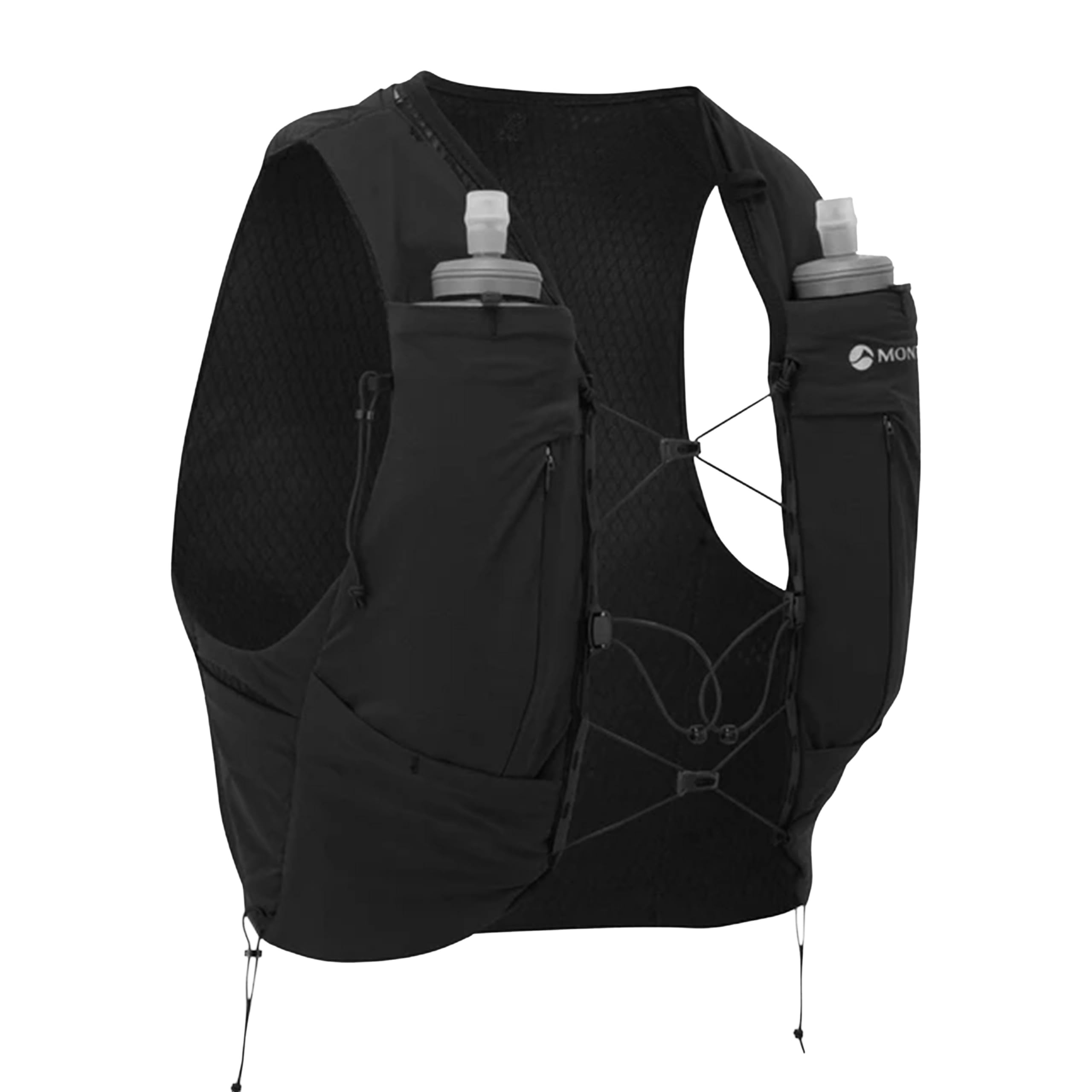 Montane Gecko VP 5+ Running Vest, Lightweight, with 2x 500ml Soft Flasks, BOUNCE CONTROL, 85% Nylon, 15% Elastane, 202g, Trail Running (Black, L)