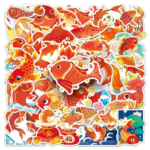 50Stück Koi Aufkleber für Fahrrad,Gepäck,Motorrad,Kühlschrank, Auto,Skateboard,Laptop,Stoßstange, niedliche Wasserdicht Fisch Vinyl Aufkleber,Kinder Jungen Erwachsene Geschenk,Cartoon Sticker
