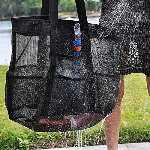 Enjovdery Bolsa de praia de malha extra grande para viagem com 8 bolsos grandes, compras, piscina, a