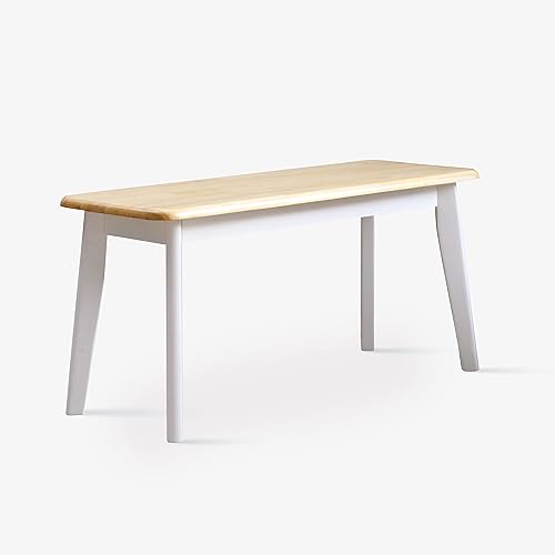 Livinia Canberra - Banco de comedor de madera de 37.4 pulgadasbanco de cocina moderno de roble malayo macizo de mediados de siglo (color blanco