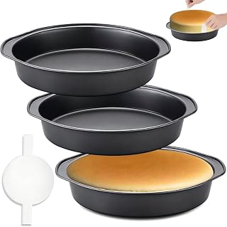 Gymdin 8 Inch Round Cake Pans 3 Pack - Carbon Steel Non-Stick with 100 Parchment Papers, Oven Safe Baking Set