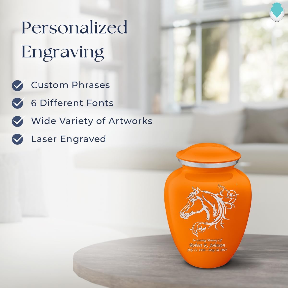 Geturns Embrace Small Personalized Horse Cremation Urns for Human Ashes I Burnt Orange Funeral Urn for Men and Women I Holds up to 44 Cubic Inches