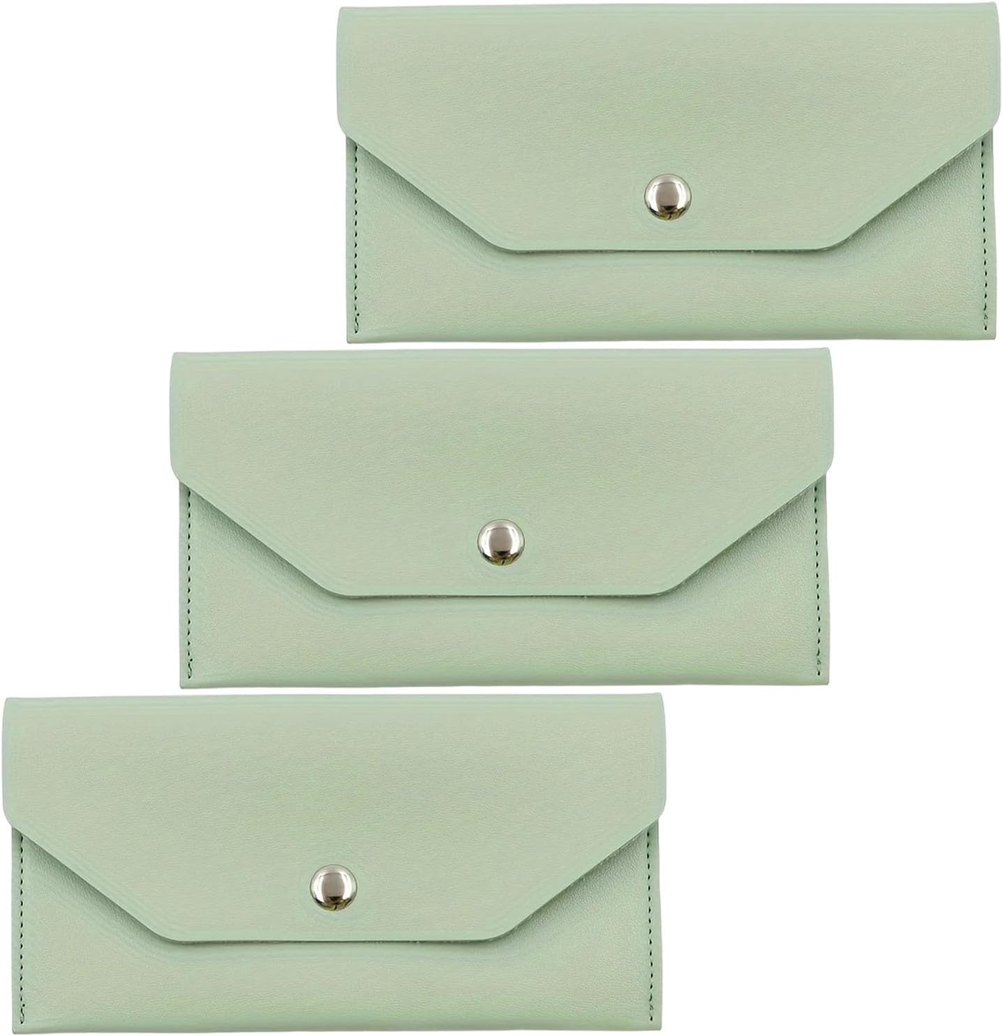 3pcs Green Pu Leather Cash Envelope Money Organizer Wallet for Women