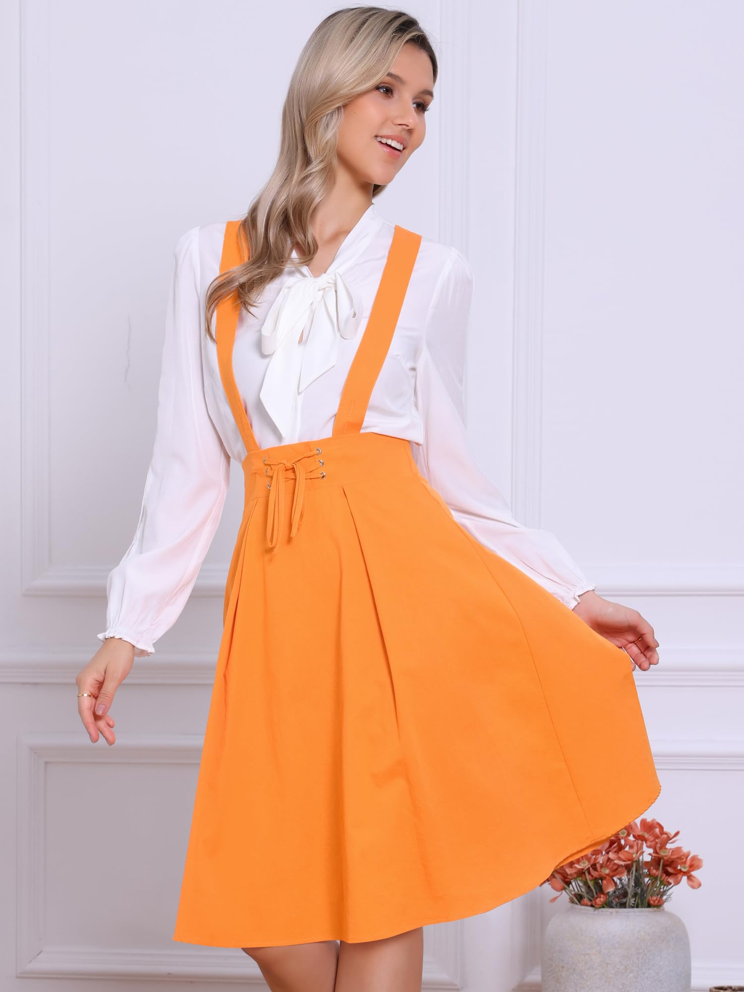 Allegra K Jupe à bretelles pour femme avec taille élastique