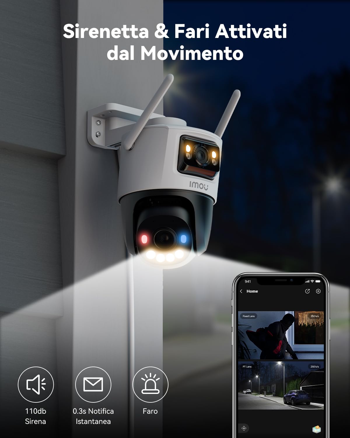 Imou 4G LTE Telecamera Esterno con Sim e 64GB Micro SD, 3K(3MP+3MP) Telecamera Senza WiFi con Doppio Obbiettivo, Visione Notturna a Colori, Rilevamento Umano/Veicoli, IP65, Crociera Automatica