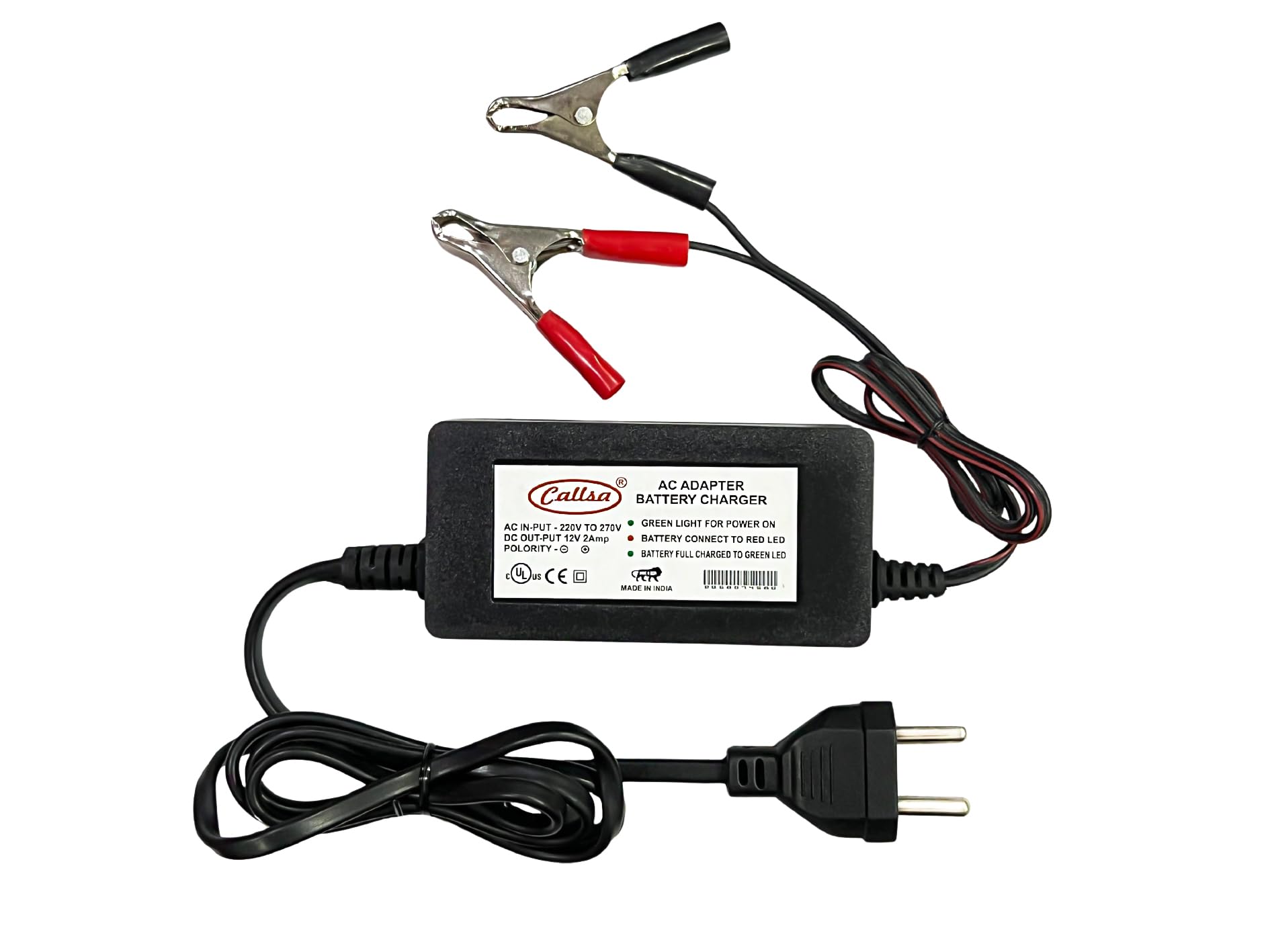 Callsa 12V 2Amp Battery Charger | SMPS Charger for Bike, Electric Vehicle, Kids Car, 7Ah Battery | Auto Cut | 12Volt 2A Battery Charger.