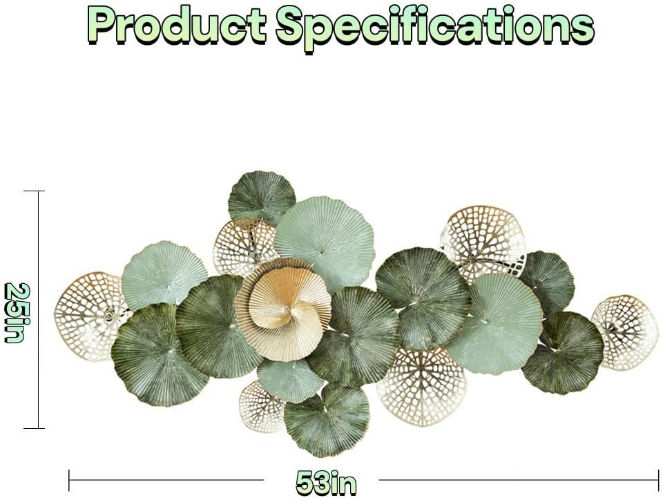 Brogana Large Wall Decor, 3D Handmade Metal Wall Art, Boho Lotus Leaf Metal Wall Decoration, Nautical Coastal Wall Decor, for Living Room Kitchen Office Yoga Room