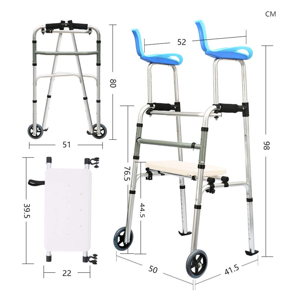 Deambulatore,Sedia da doccia con sedile imbottito,Carrello pieghevole per anziani con bracciolo staccabile - Rollator regolabile in altezza con 2 ruote |Deambulatore Ausilio per la mobilità per