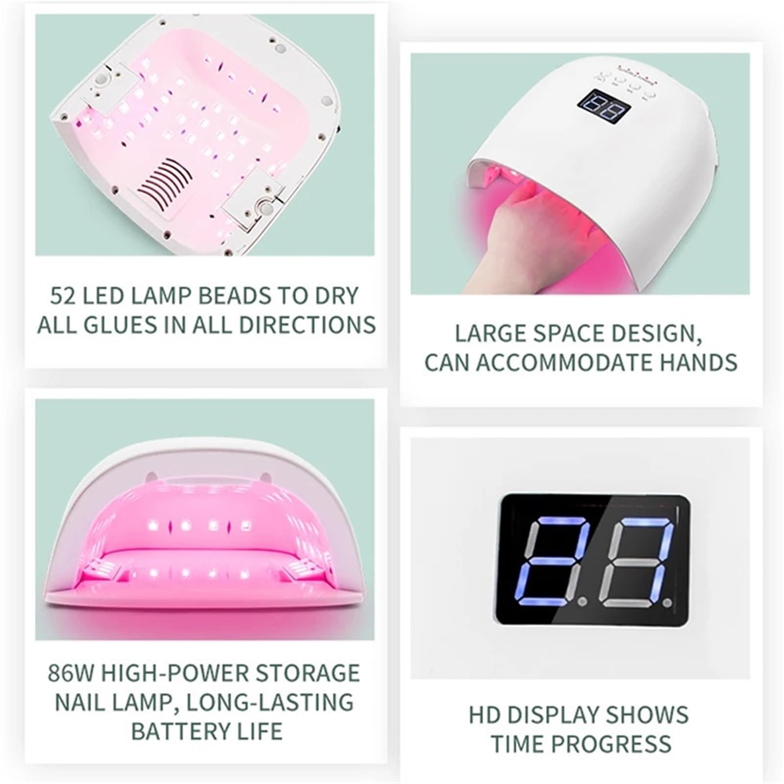 Lámpara UV para uñas, Lámpara de secado de uñas recargable de 86 W, máquina de secado de esmalte de gel, luz roja, manicura con mango, lámpara UV LED for uñas(Bianco)