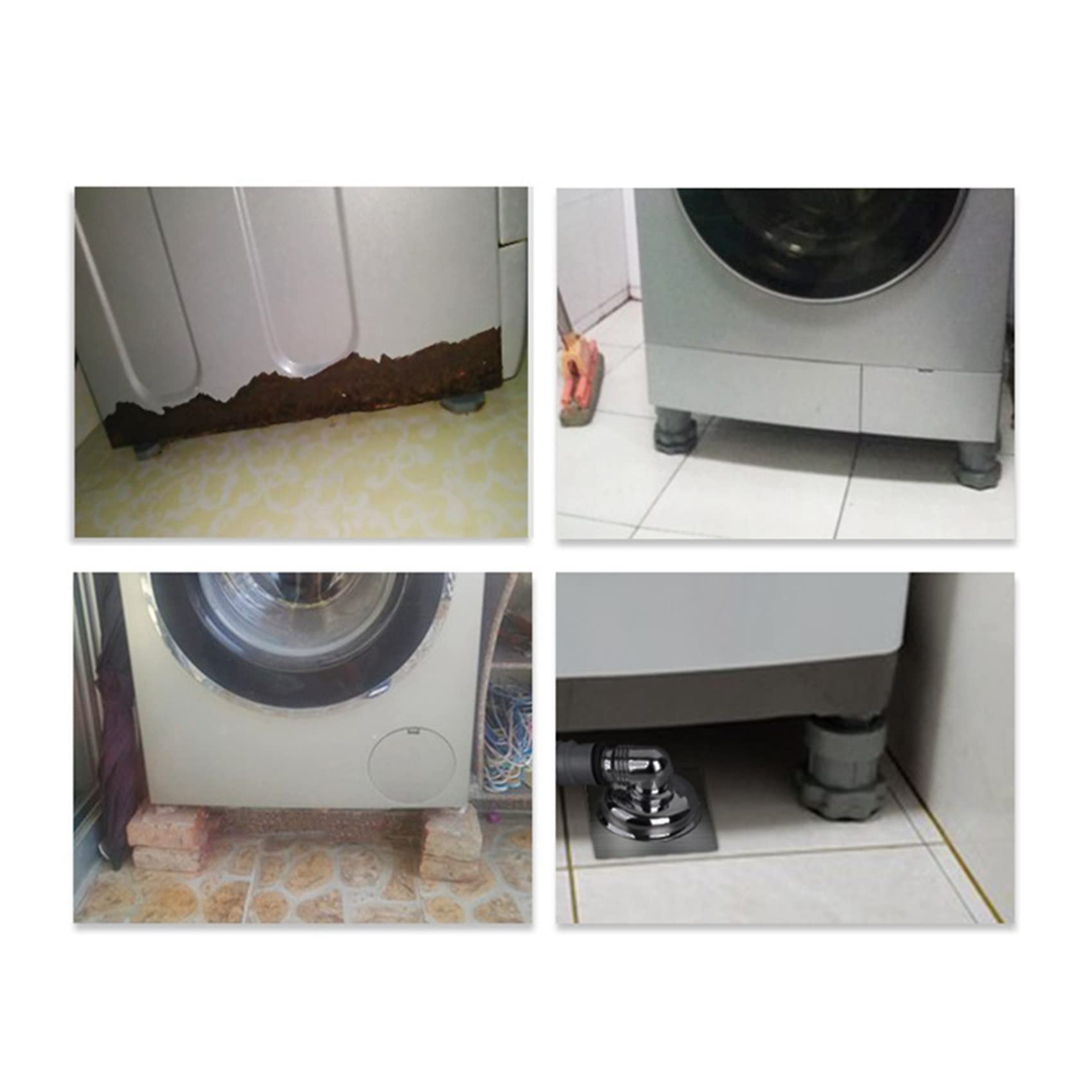 12PC Regolabile nel Altezza per Lavatrice Pad Anti Vibrazione Antiurto Piedini Antiscivolo Tappetino per Frigorifero Protezione per Mobili-Grigio