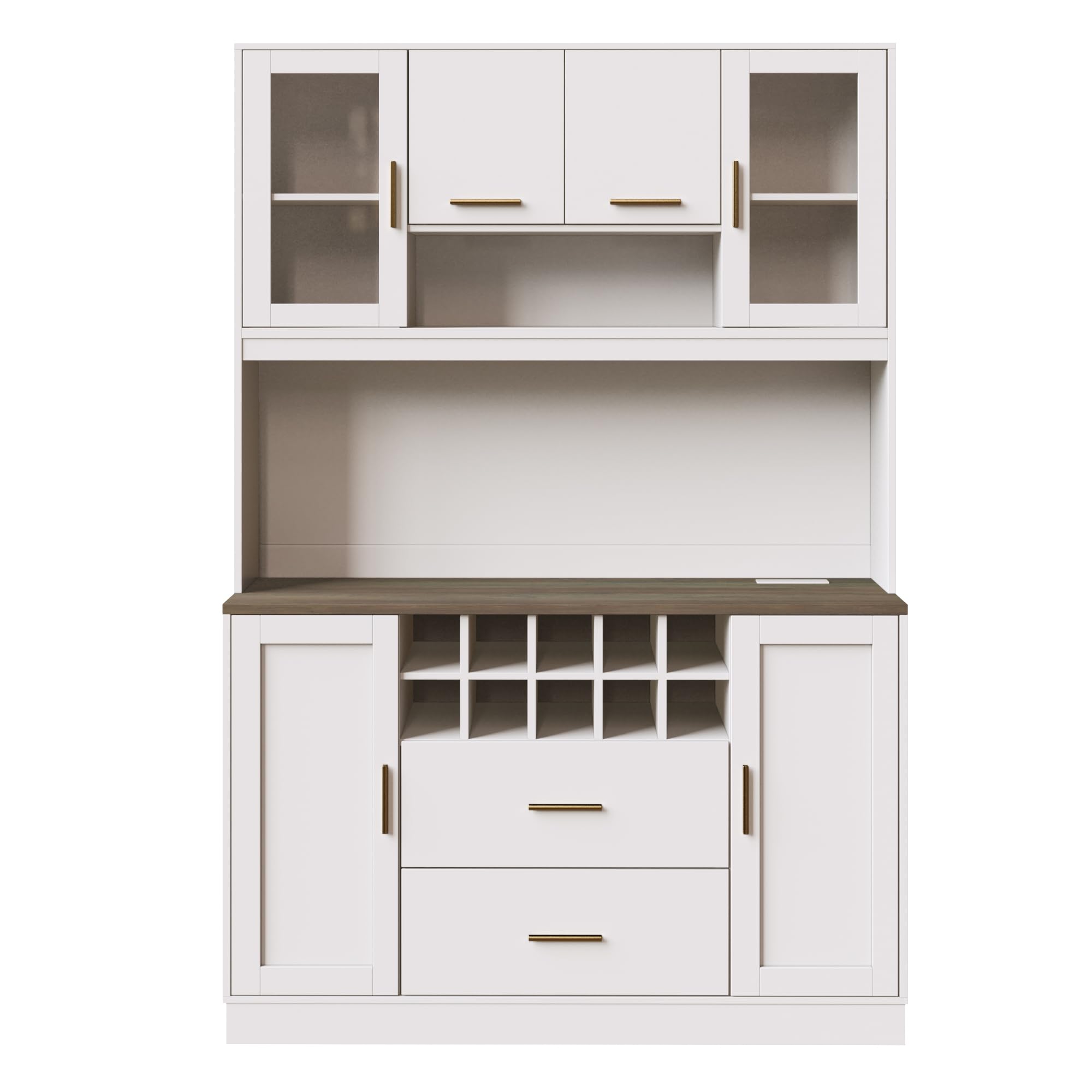 Seitenschrank, Aufbewahrungsschrank, Küchenschrank, 120x36,3x180 cm, mit LED-Beleuchtung und Steckdose, sechs Türen, Zwei große Schubladen, Weiß