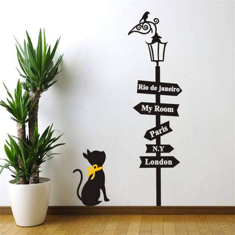 LKJHG Wall Decorations Wall Stickers Nusery Décor Lovely Cat Under The Street Light Vinyl Wall Stickers Diy Home Decoration Cartoon Wall Stickers For Kids Room Wallpaper
