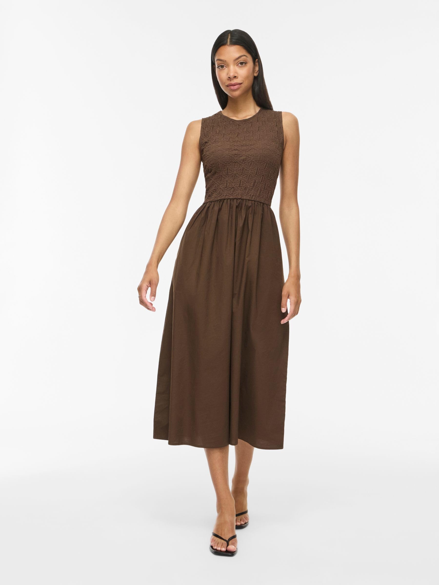Vila Vicarla O-Neck S/L Midi Dress Vicarla - Abito Midi con Scollo Rotondo, S/L Donna (Pacco da 1)