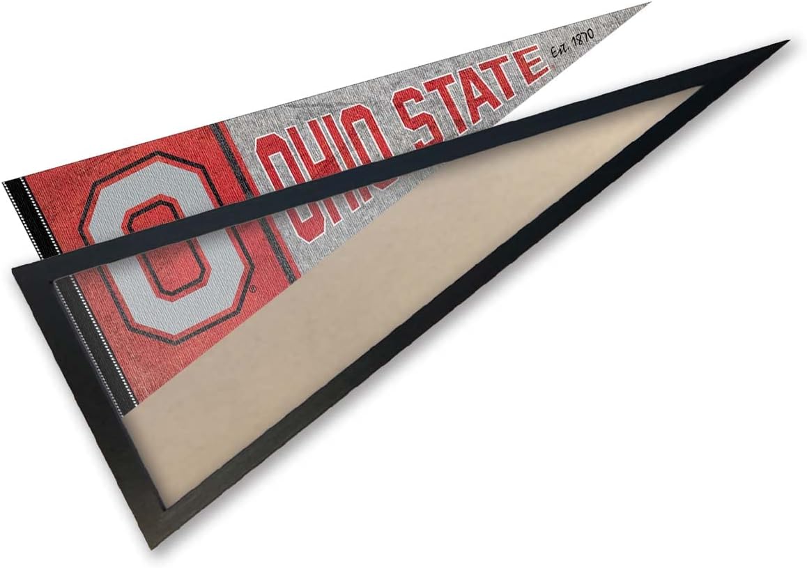 College Flags & Banners Co. Ohio State Buckeyes Throwback Retro Vintage Pennant and Wood Frame - Black