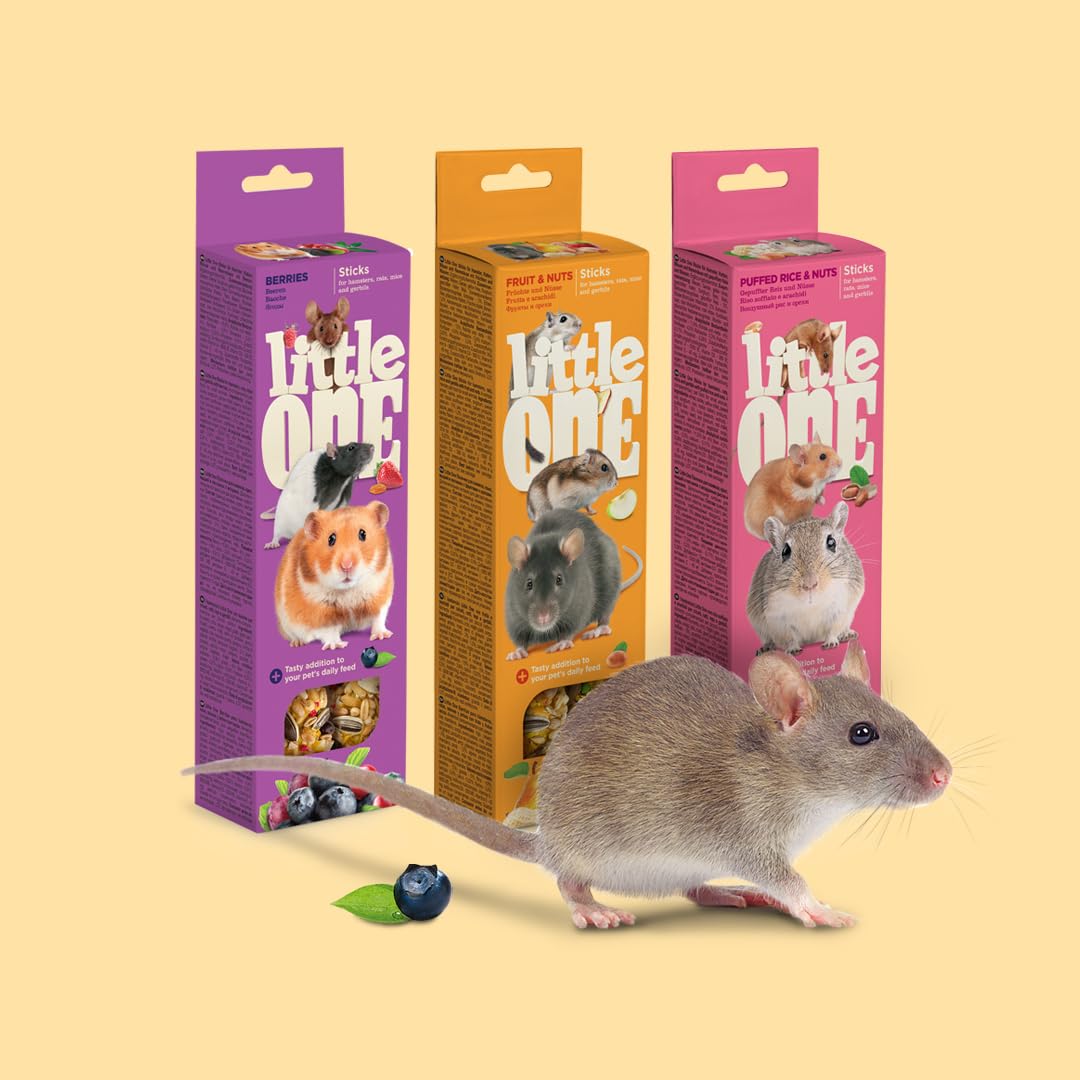 Little One Fruit & Nuts Sticks | 120 g (2 x 60 g) | Snack complementario para hámsters, Ratas, Ratones y jerbos | con Frutas y nueces | Fácil de Sujetar