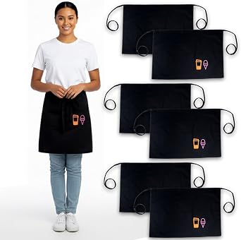 Dunkin Donuts Apron 6 Pack Party Supplies - Kitchen Accessories Bundle with with 6 Logo Half Aprons for Kids, Boys, Girls, Men, Women | Dunkin Donuts Theme Party Favors