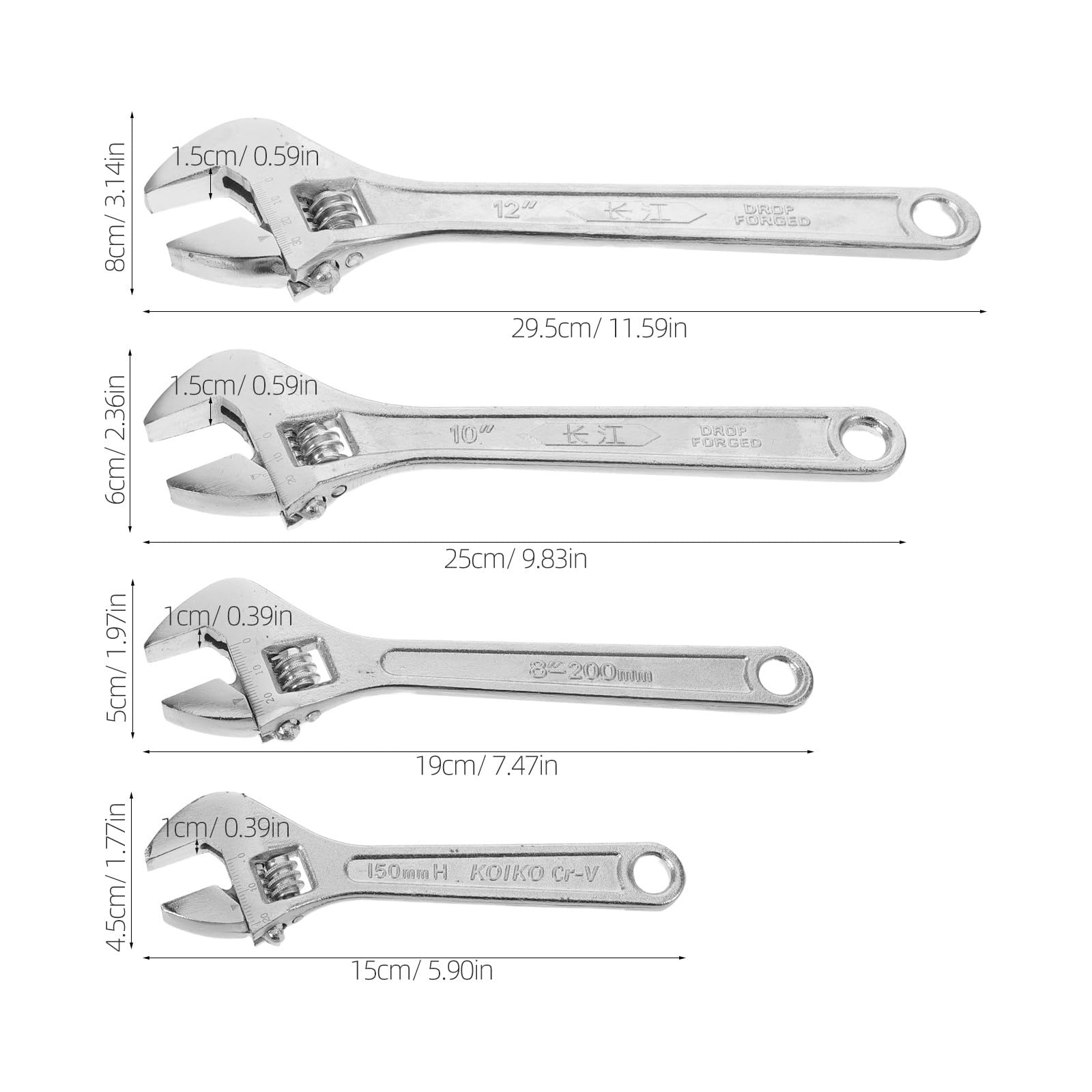 Gadpiparty Clés à molette rétractables 4 pièces : ensemble de clés à molette multifonctions, outils universels pour plombiers, réparations et garages.
