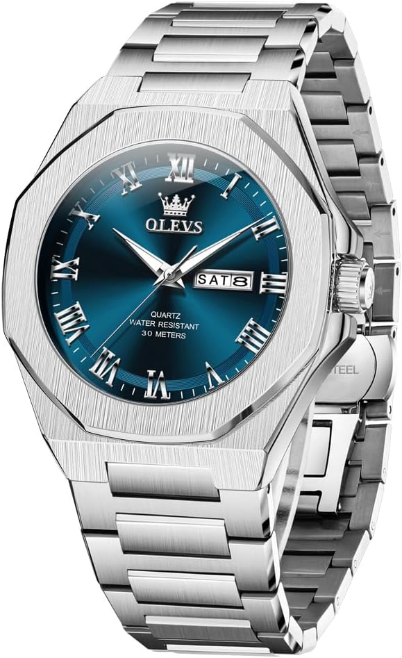 OLEVS Mens Watch Luxury Square Octagonal Stainless Steel