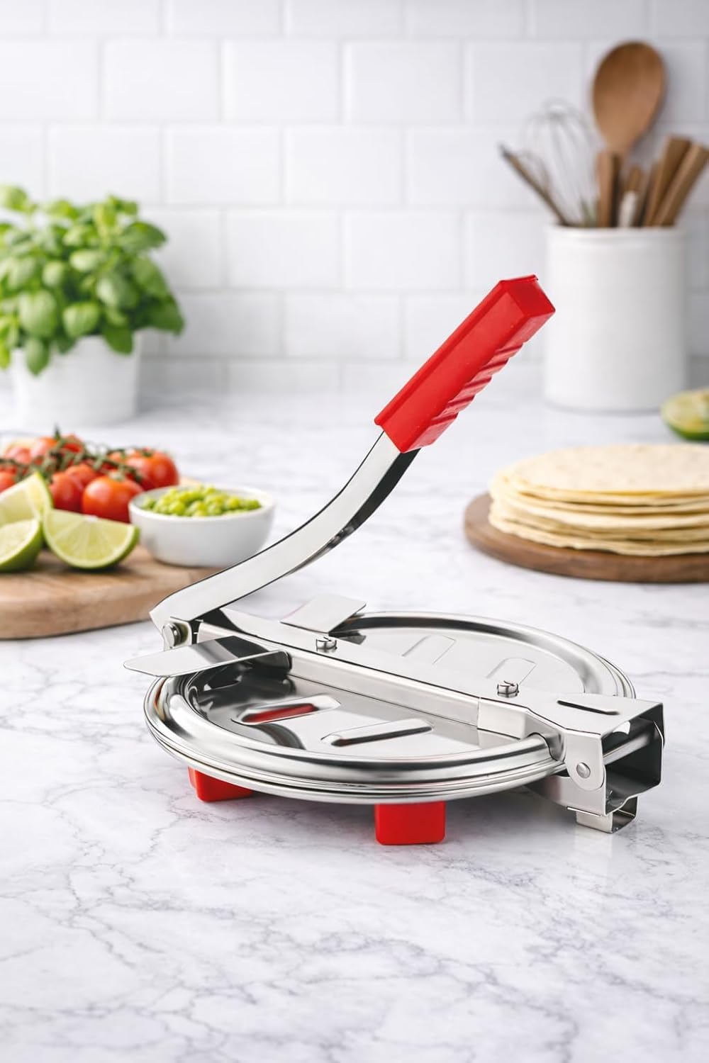 PuriMaker - Pressa per tortilla e tacos in acciaio inox, 16,5 cm, resistente, manuale, roti e piadina per Chapati, Puri, Khakhra e tortillas messicane, confezione da 1