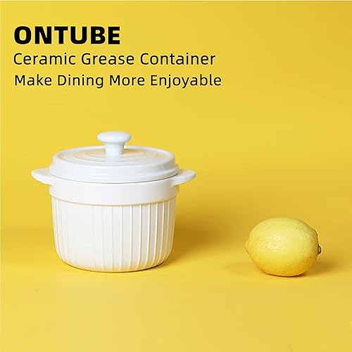 Vista 8 de ONTUBE Contenedor de grasa de tocino de cerámica con colador, lata de almacenamiento de aceite para freír, color blanco