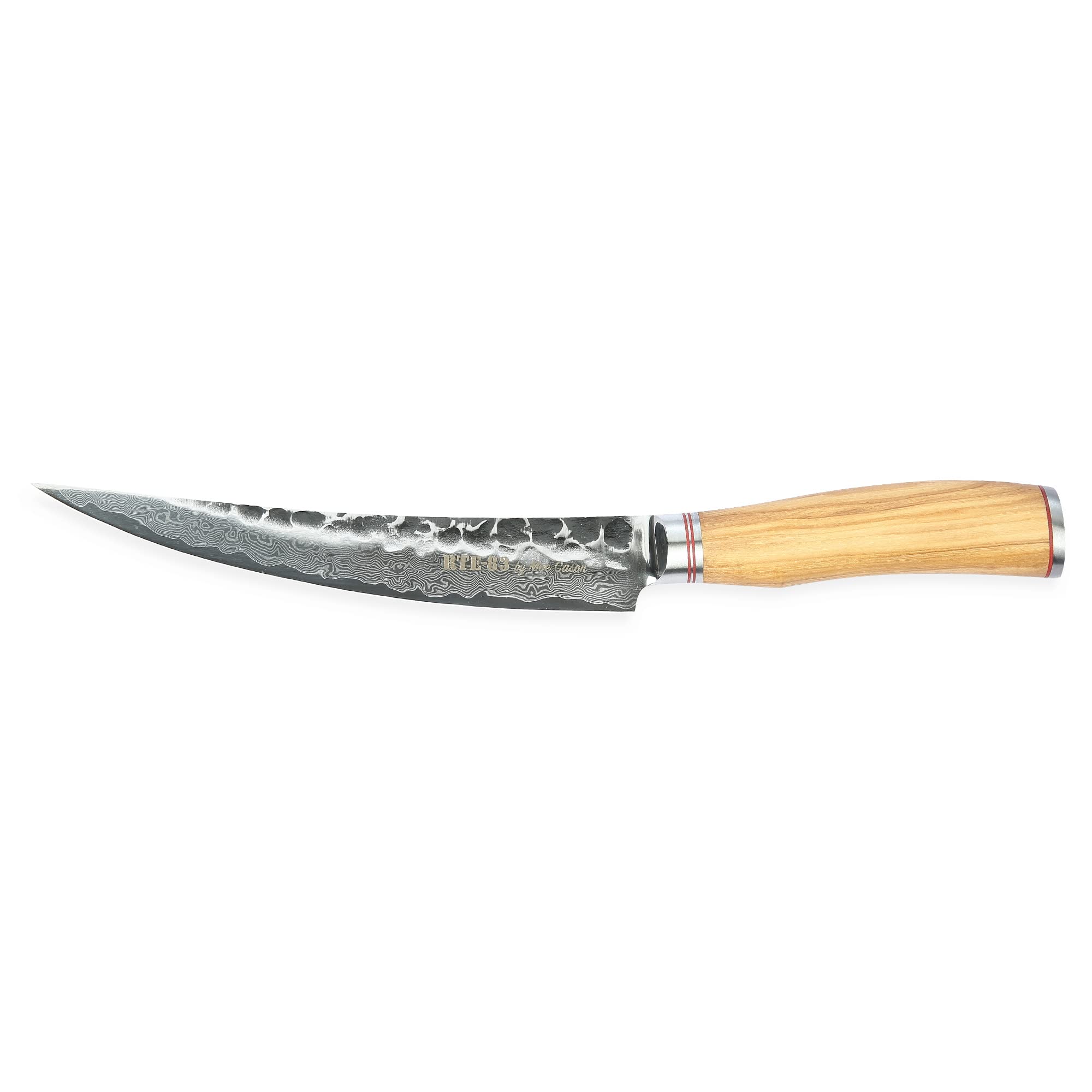 Route 83by Moe Cason Signature XL 8" Boning Knife Handmade Damascus Italian Olive Wood Handle