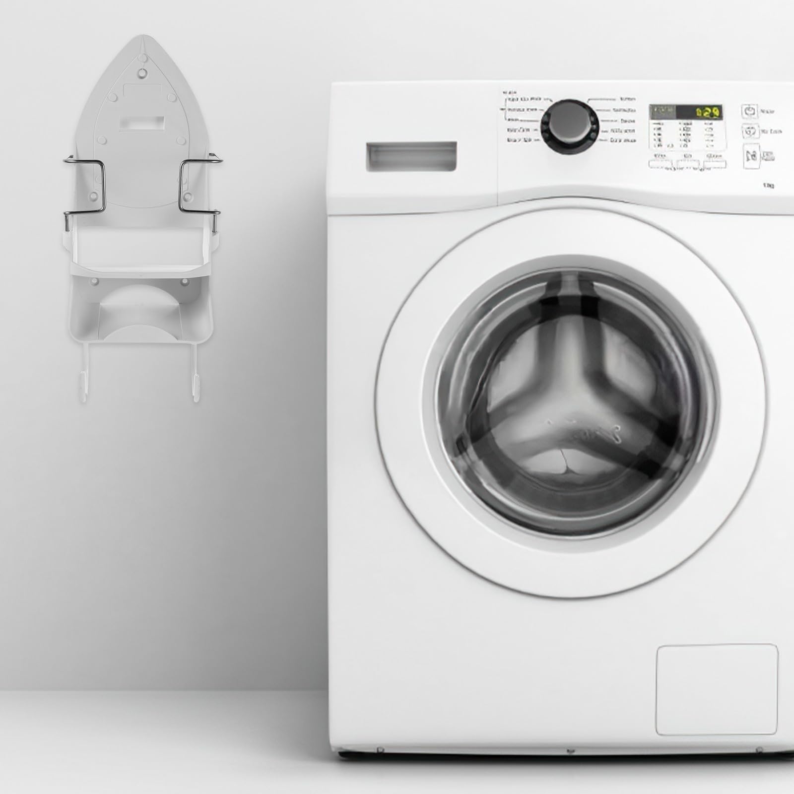 OSALADI Bügelbretthalterung Wandmontage Platzsparend mit Haken Robuste Bügelbrettablage aus Weißem Kunststoff Bügeleisenhalter ohne Werkzeug für Zuhause und Hotel