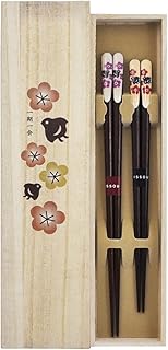 1 Pair Couple Chopsticks Painted Chopsticks Kizen Paulownia Box Plum and Houndstooth 2 Pairs Made in Japan