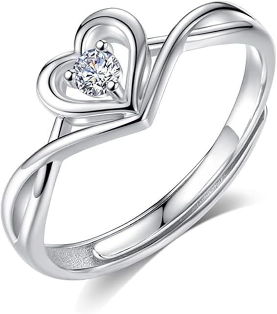 Sfoni® Cubic Zirconia Rings - 925 Sterling Silver Ring for Women Adjustable Rings for Girls Thumb Rings Wedding Engagement Resizable Finger Rings