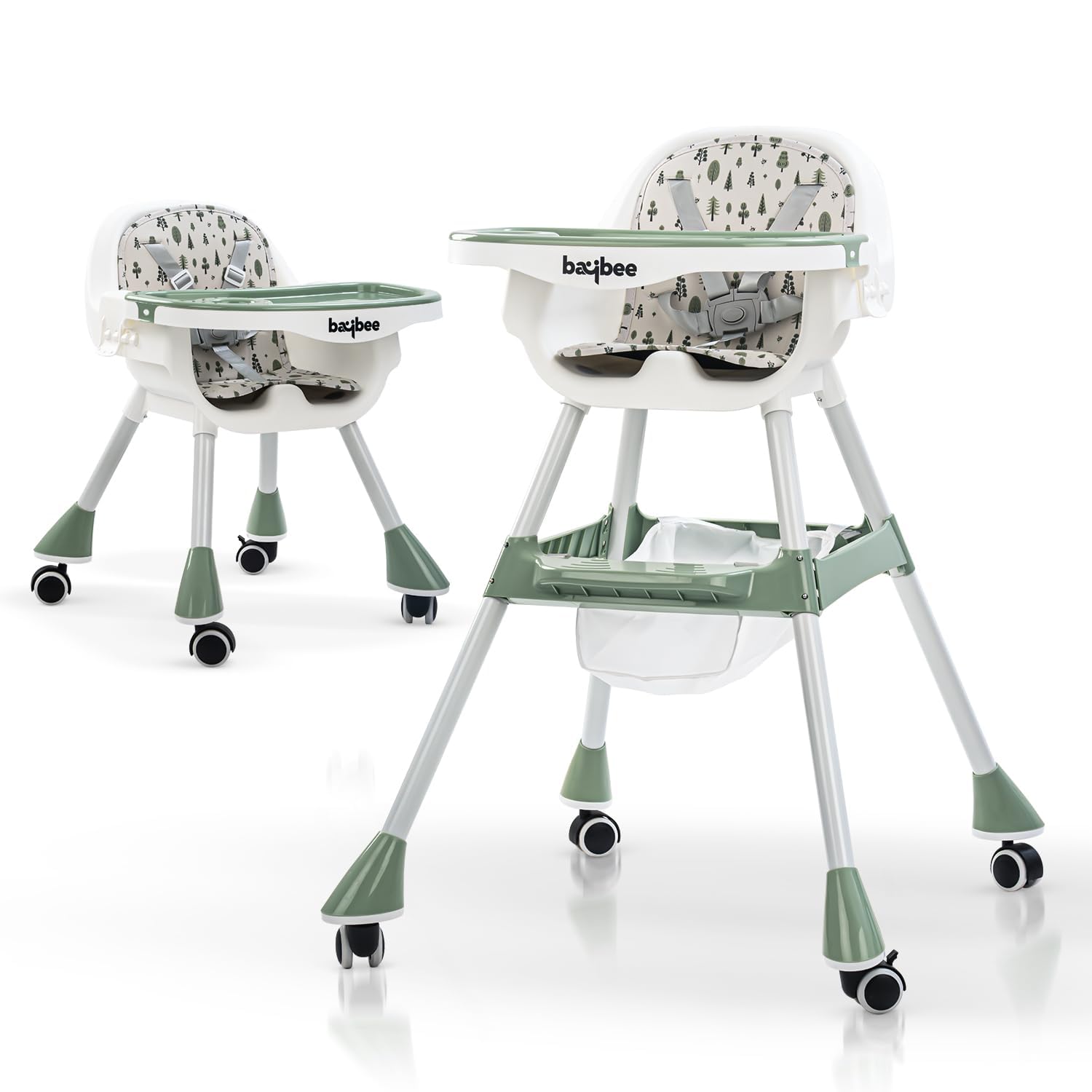 Baybee Bruno 2 in 1 High Chair for Baby Adjustable Height & Storage, Baby Feeding Chair Booster Seat for Toddlers with Tray & Belt | Kids High Chair for Baby 6 Months to 3 Years Boy Girl (Green)