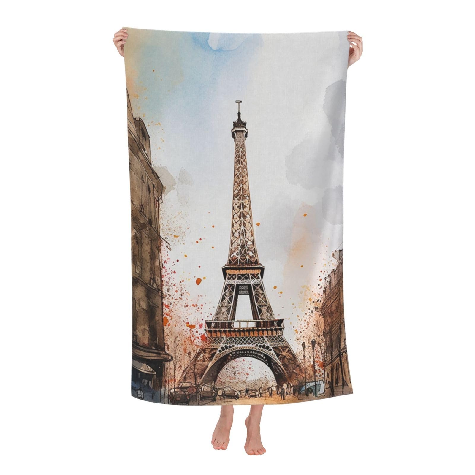 HLBSDM Watercolor Paris Beach Towel 52 x 32 in Vacation Essentials Quick Dry Sand Free Pool Swim Towel Super Absorbent Bath Towels Oversized Gym Towels Travel Blanket Gift