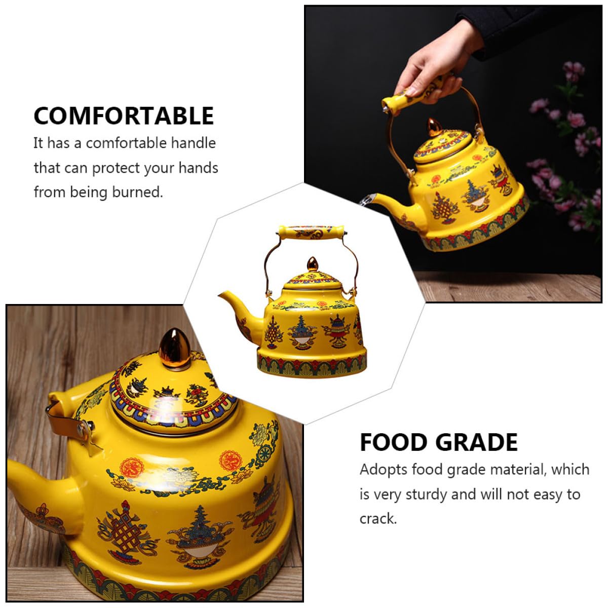 Tetera de Esmalte Filtro para Infusión de Té, Segura y Ahorra, Material Cerámico Artística Adecuado Hogar y Oficina