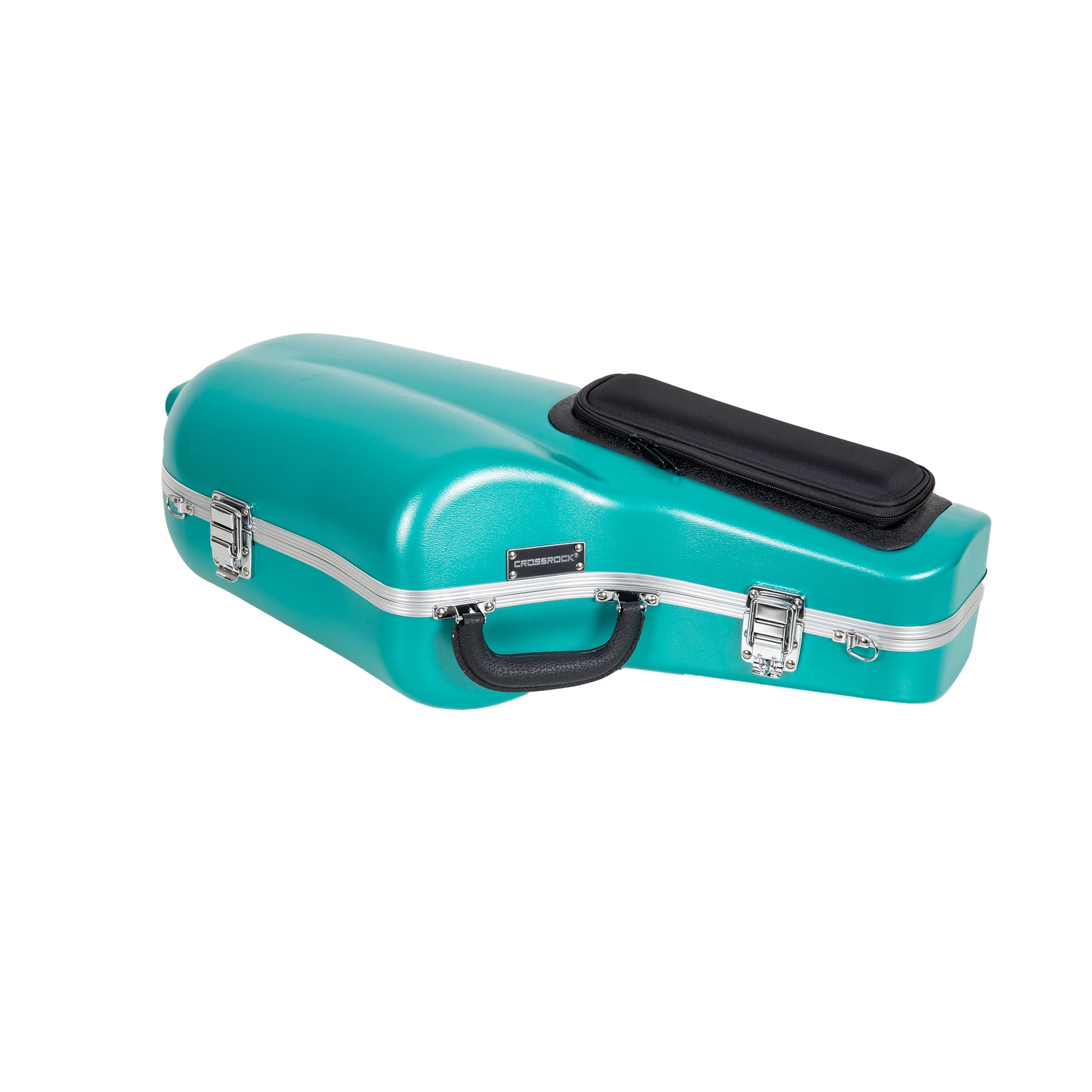 Crossrock Étui Contour ABS pour Saxophone Alto | Finition Bleu Menthe, Intérieur Velours Bourgogne, Serrure, Poche Accessoire, Poignée Ergonomique