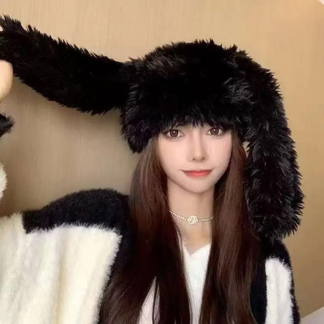 Bunny Ears Hat Fuffy Bunny Hat Cute Y2K Furry Rabbit Beanies for Indoor Outdoor Fes... - Image 3