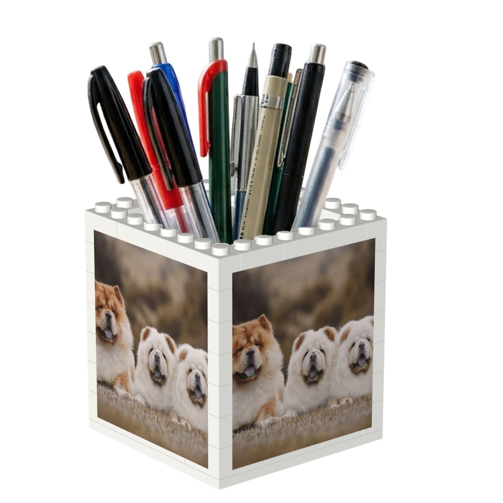 Poadnly Chow-Chow Family Little Fluffy Puppies, Pen Pot Pencil Holder for Office Home School, Compact Desk Organiser for Office Stationery