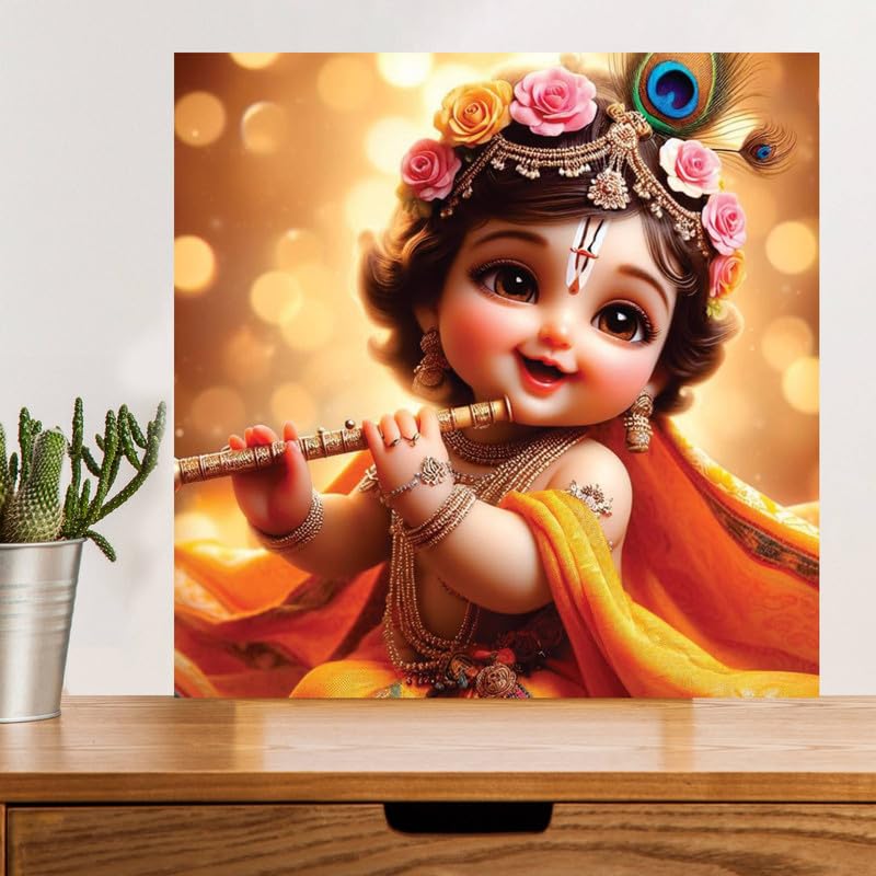 Image of British Terminal Cute little Bal Gopal Baby God Krishna| Kanha Ji | Laddu Lord Makhan Chor Painting Religious Poster for Pregnant Women for wall (matt thin vinyl,sticker,multicolor,unframed)| bj272