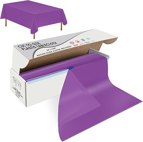 Miniatura 39 de Rollo de mantel de plástico desechable blanco de 54 x 100 pies, mantel de plástico con caja cortadora, mantel desechable cortado a medida