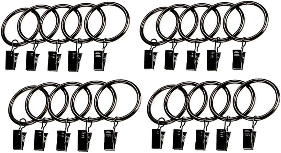OrchidBest 20 Pieces Drapery Curtain Rings 1.4 Inch Interior Diameter Curtain Clip Rings(Black)