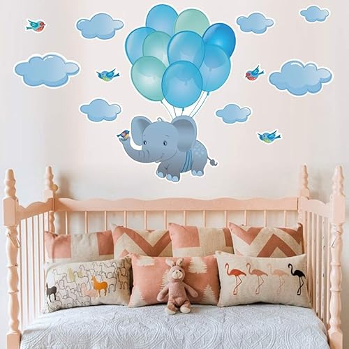 Miniatura 3 de Lindos calcomanías de pared extraíbles con forma de elefante y nube de pájaro, despegar y pegar, para niños, guardería, dormitorio, sala de estar, 9