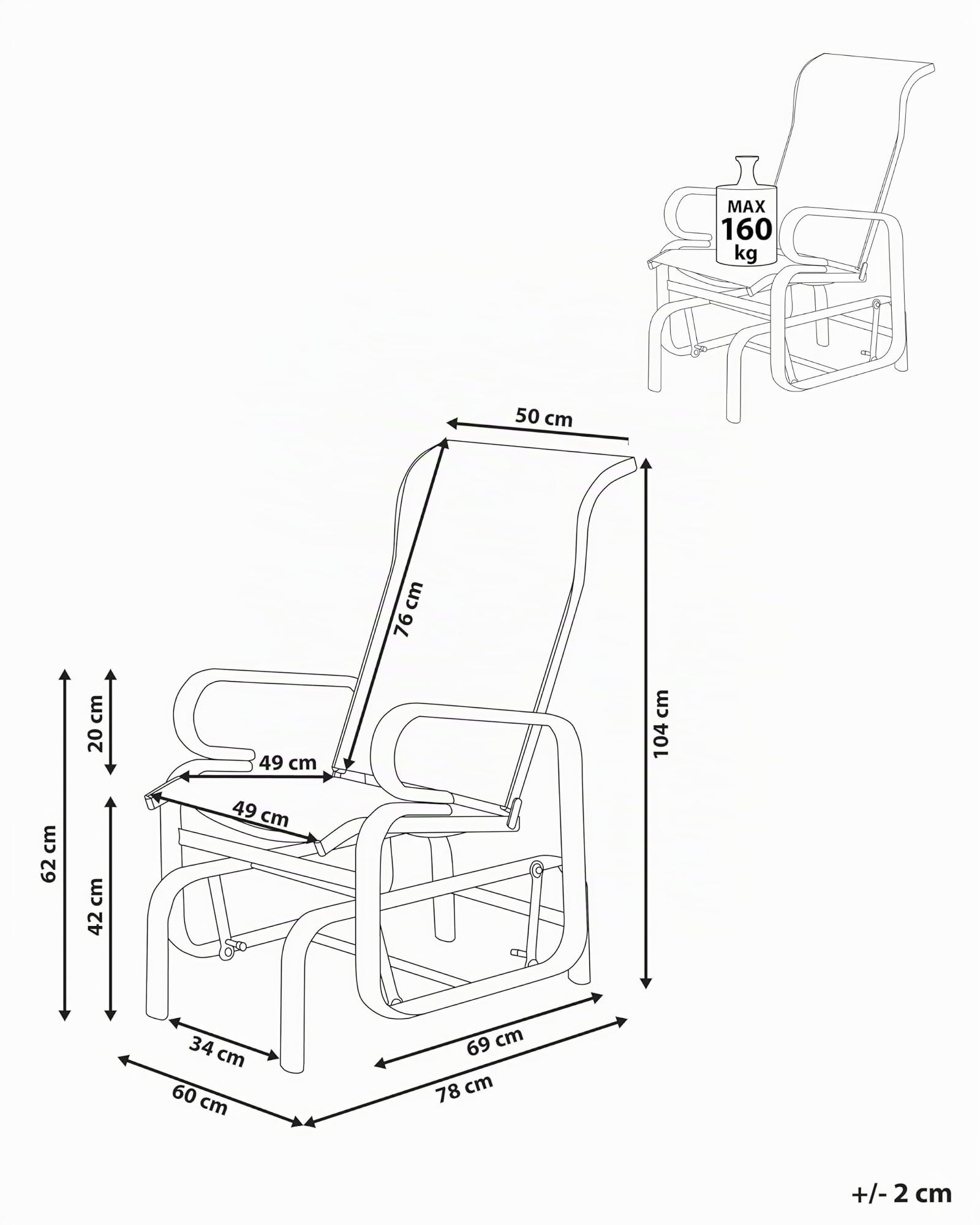 Beliani Chaise Fauteuil à Bascule en Aluminium et Textile Marron Confortable Durable et Élégante pour Salon Jardin ou Terrasse au Style Moderne
