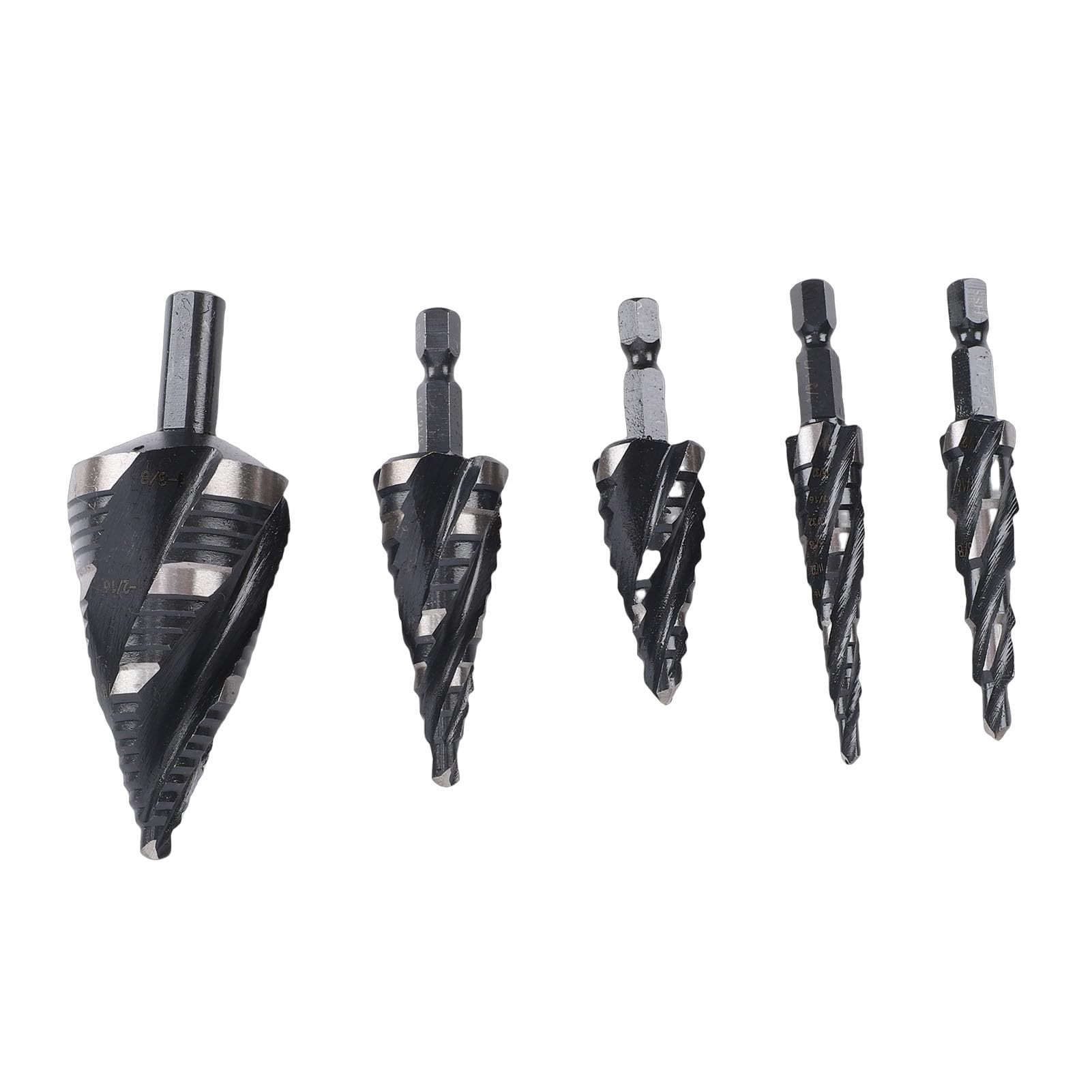 Set di Punte per Trapano a Gradini, Acciaio Ad Alta velocità, Design Accurato per Acciaio Inossidabile, Alluminio e Plastica, 5 Pezzi con Gambo Esagonale da 1/4 Pollici, 3/8 Pollici