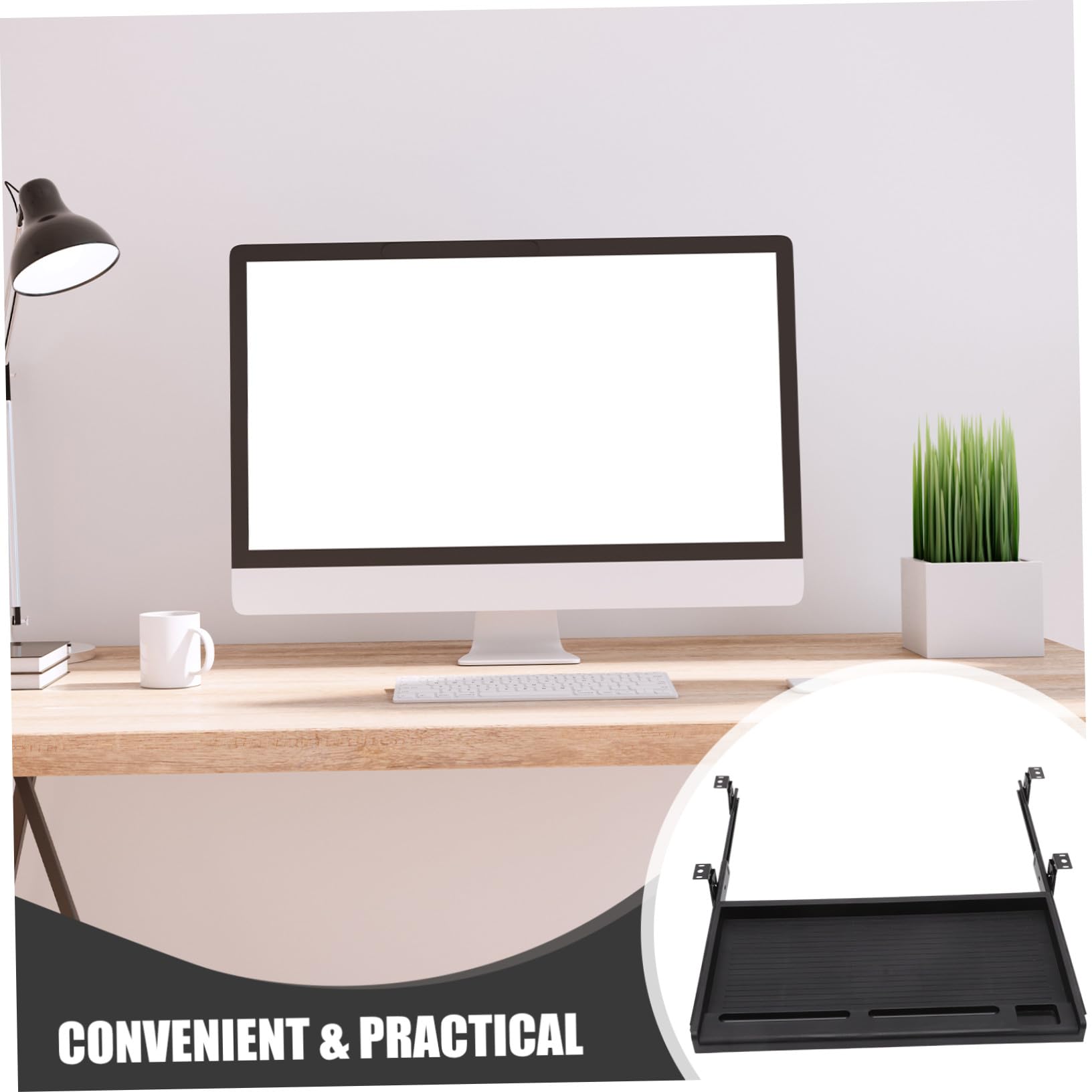 Bandeja deslizante para teclado con rieles de acero, almacenamiento de escritorio de oficina y nización de computadora, cajón ajustable para teclado para eficiencia ergonómica del espacio de trabajo