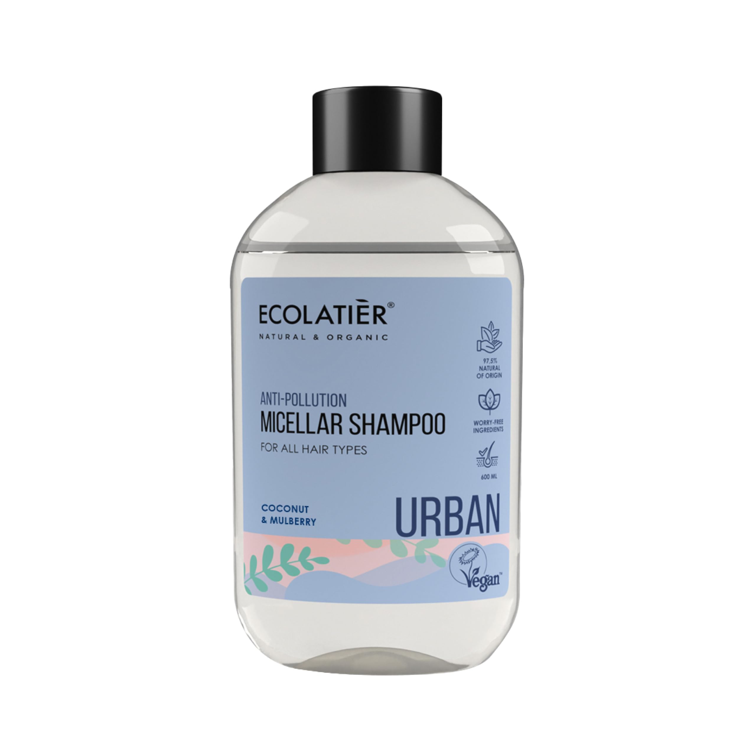 ECOLATIÈR Micellar Anti-Pollution Shampoo for All Hair Types - Urban Series, 600 ml - Gentle Cleaning and Protection for Healthy Hair