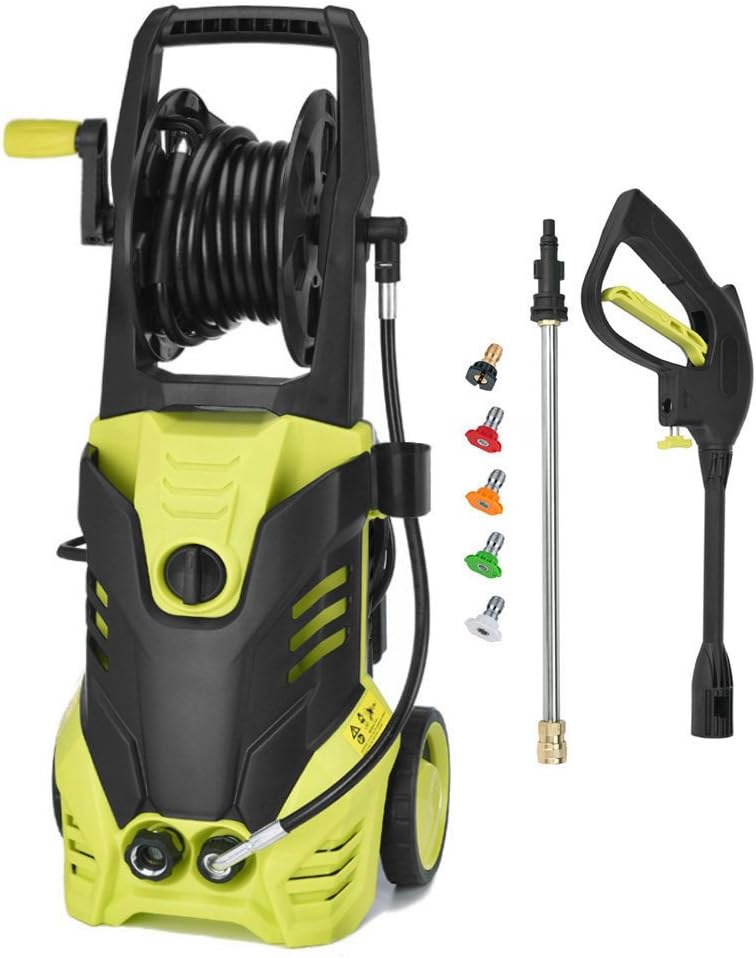 Pressure Washer, 2030 PSI 1.7GPM Electric Power High Pressure Washer Cleaner Machine with Hose Reel,Spray Gun, Nozzles and Built in Soap/Foam Dispenser
