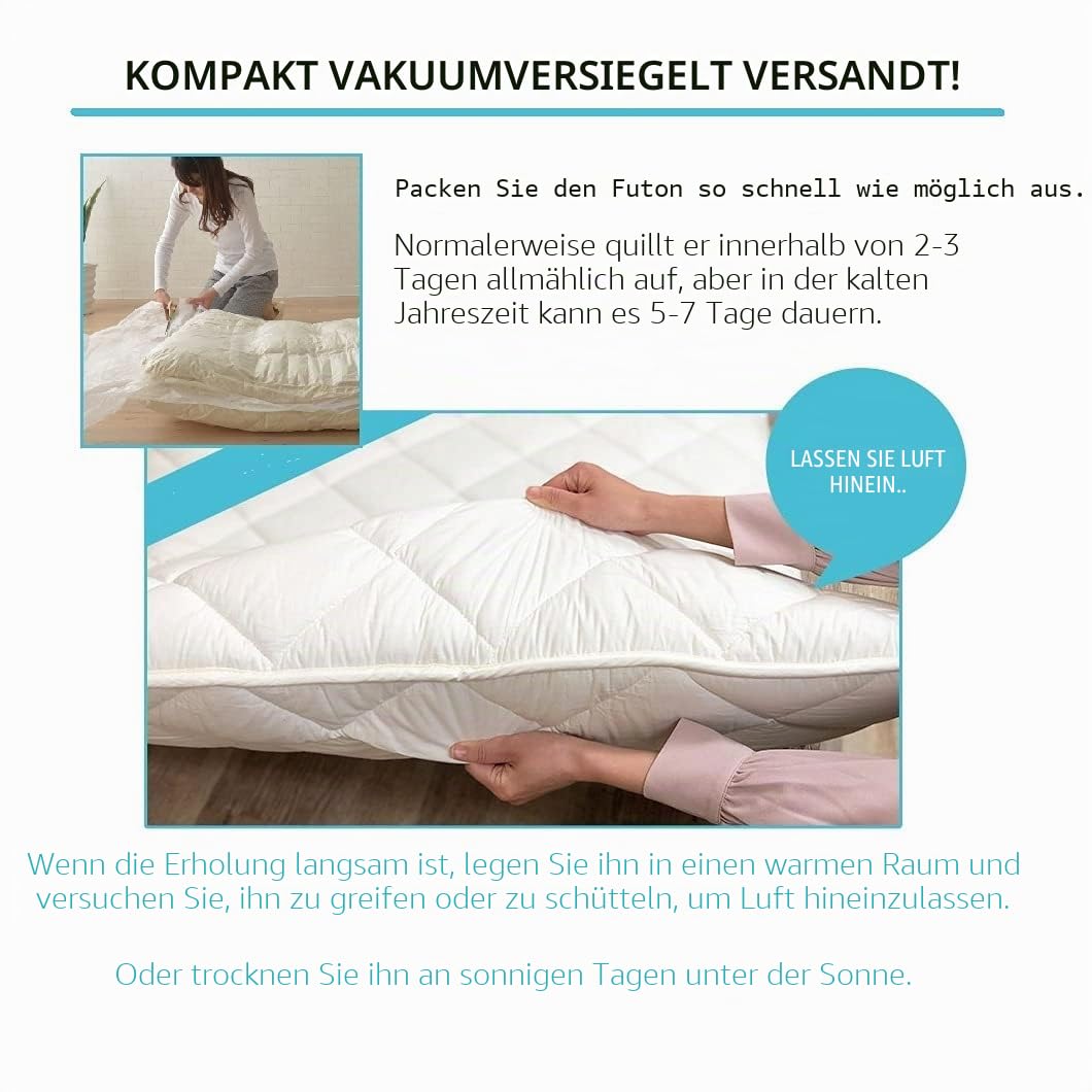 EMOOR Japanische Faltbarer Futon Matratze für Tatami CLASSE mit Baumwolle Spannbetttuch,100 x 200 cm (Grau), Hergestellt in Japan, Bodenmatratze Baumwolle